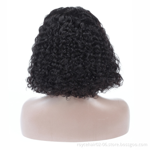 100% Human Hair High Density Deep Wave Short Wavy Lace Front Bob Wigs